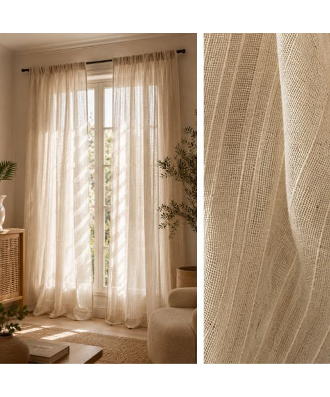 Linen Curtain – Beige Patterned Voile
