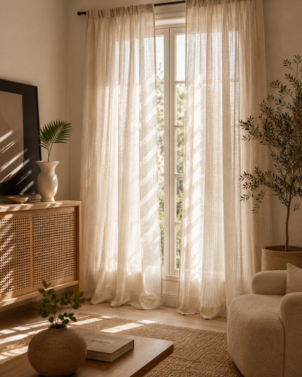 Linen Curtain – Beige Patterned Voile