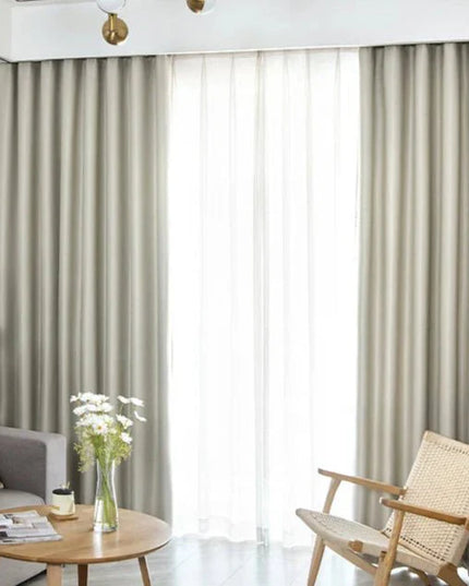 3-in-1 Soundproof Thermal Blackout Curtain – Sandy Beige Satin Effect