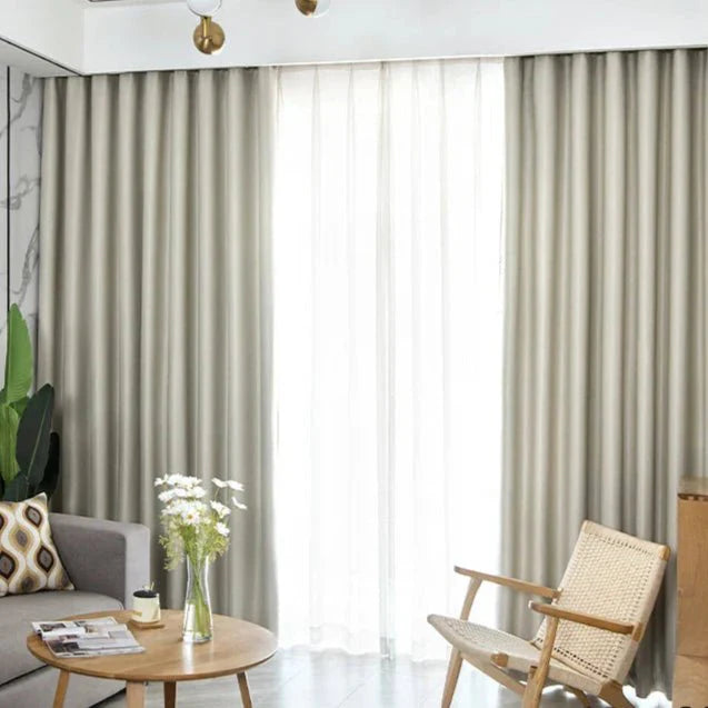 3-in-1 Soundproof Thermal Blackout Curtain – Sandy Beige Satin Effect