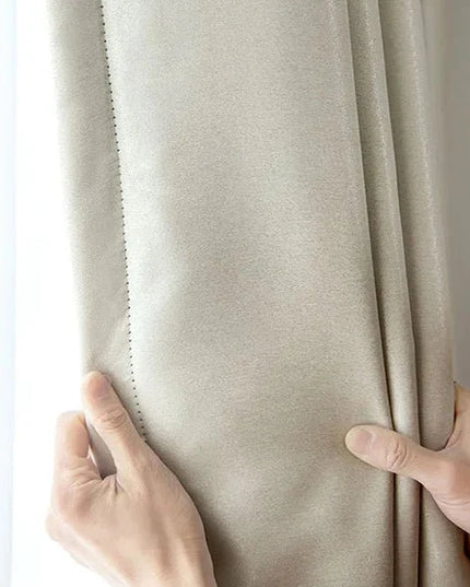 3-in-1 Soundproof Thermal Blackout Curtain – Sandy Beige Satin Effect