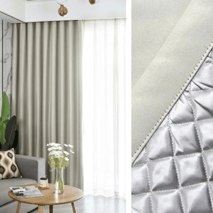 3-in-1 Soundproof Thermal Blackout Curtain – Sandy Beige Satin Effect
