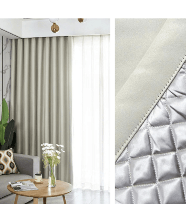 3-in-1 Soundproof Thermal Blackout Curtain – Sandy Beige Satin Effect